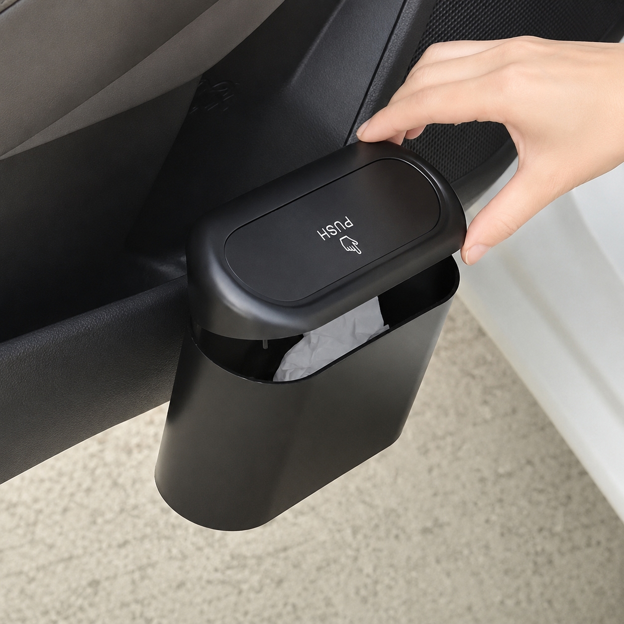 Mini Car Garbage Bin With Hanging Storage