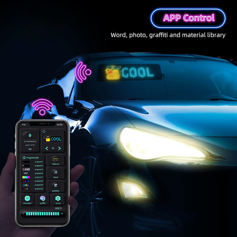 Flexible Scrolling LED Car Sign With App Control And Custom Text-Wireless Car Play Tech