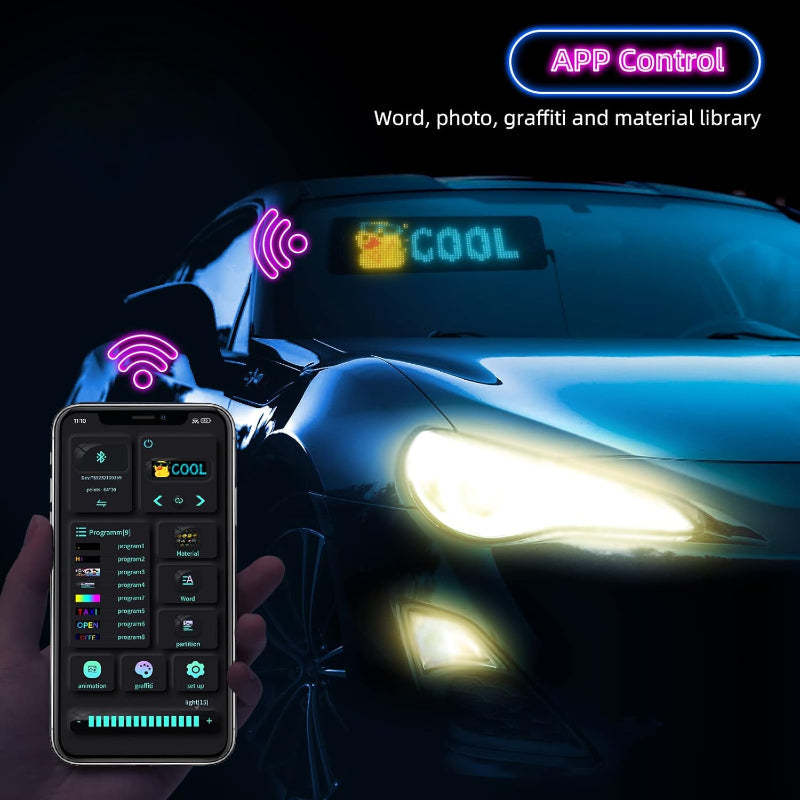 Flexible Scrolling LED Car Sign With App Control And Custom Text-Wireless Car Play Tech