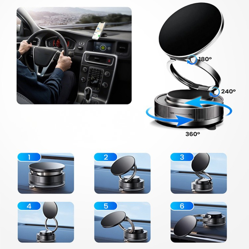 360 Degree Adjustable Magnetic Vacuum Phone Holder For Car Dashboard