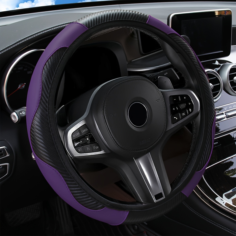 Leather Steering Wheel Carbon Fiber Faux Slip Cover