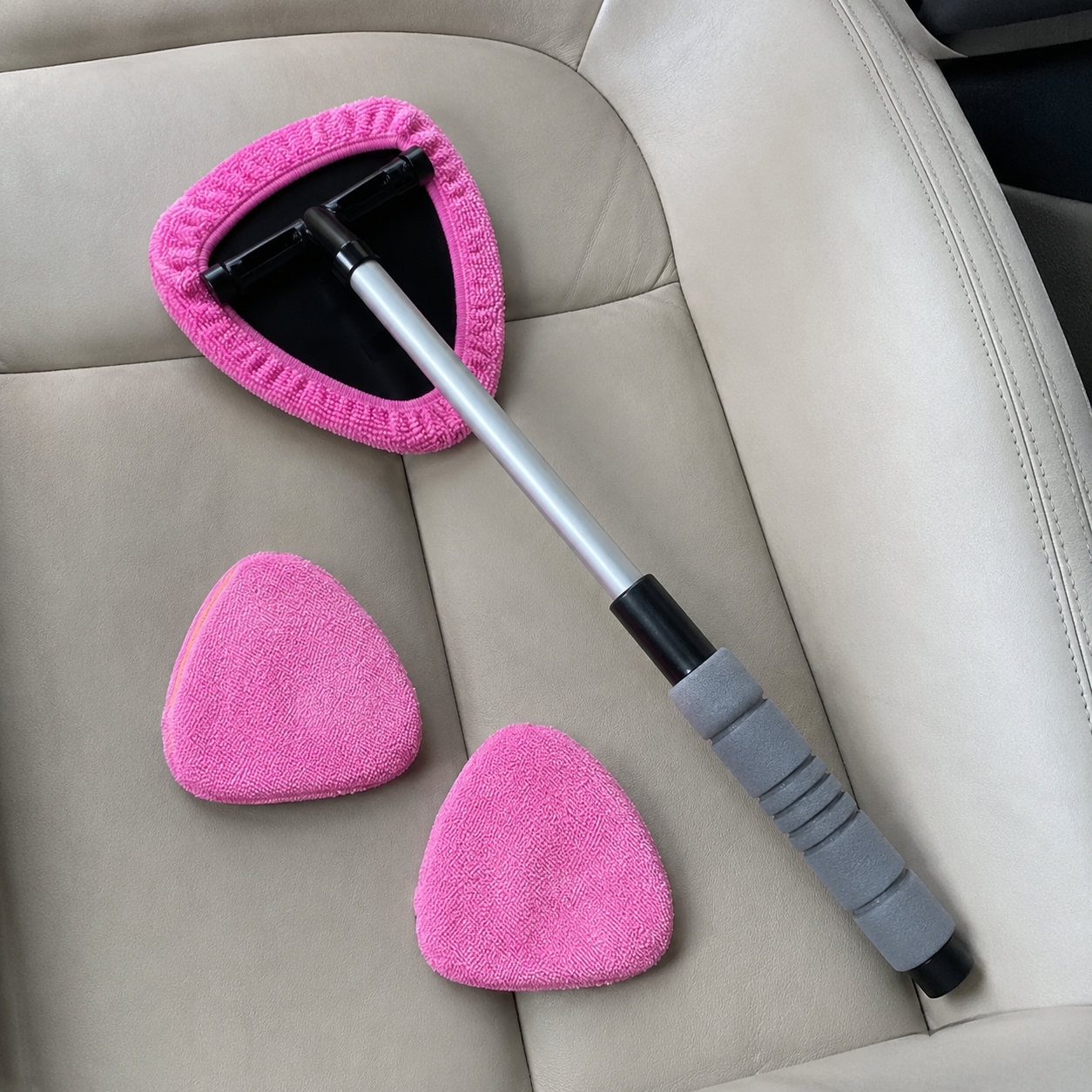 Windshield Cleaner Tool With 3 Reusable Microfiber Pads For Cars