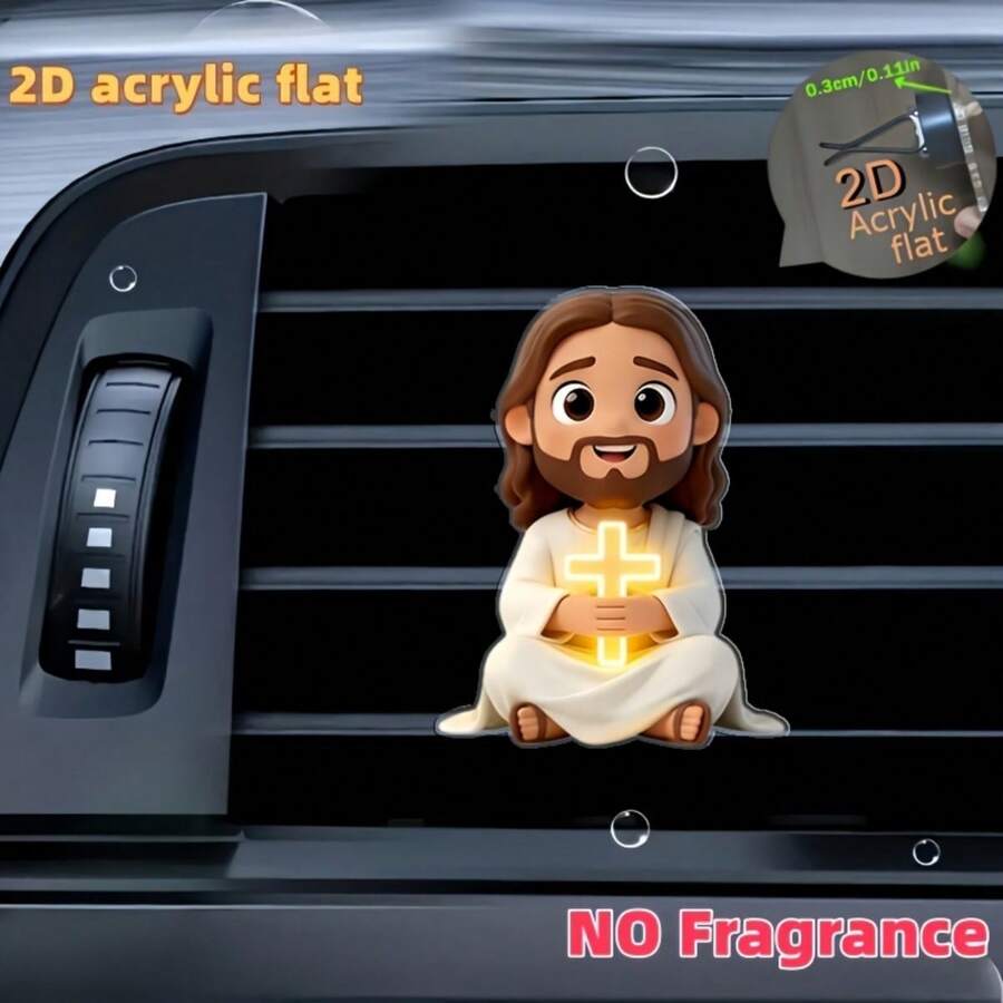 2D Flat Jesus Holding Cross Pattern Car Air Vent Clip Decor, Fragrance Diffuser, Perfect Holiday Gift, Refreshes Car Interior, Cute Car Decor, Angel Shaped Car Accessory, Random Fragrance, Customizable Fragrance Oil. Best Gift For Women - Ideal For Mom, Girlfriend, Friend, And Coworker On Occasions Like Birthday, Christmas, Valentine's Day, Mother's Day, Graduation, Thanksgiving, Halloween, Etc. - A - View 2
