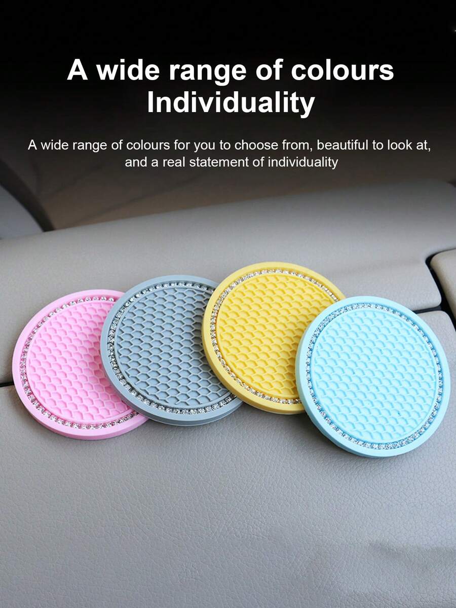 1/2pcs Car Cup Holder Coasters, Shiny Cup Holder Insert Coasters, Universal Anti-Slip Car Cup Holder Decorative Silicone Cup Mats, Car Interior Pad, 7cm/2.75" Soft Crystal Rhinestone Rubber Coaster Set Round Car Beverage Cup Holder Accessories - One Size - View 8