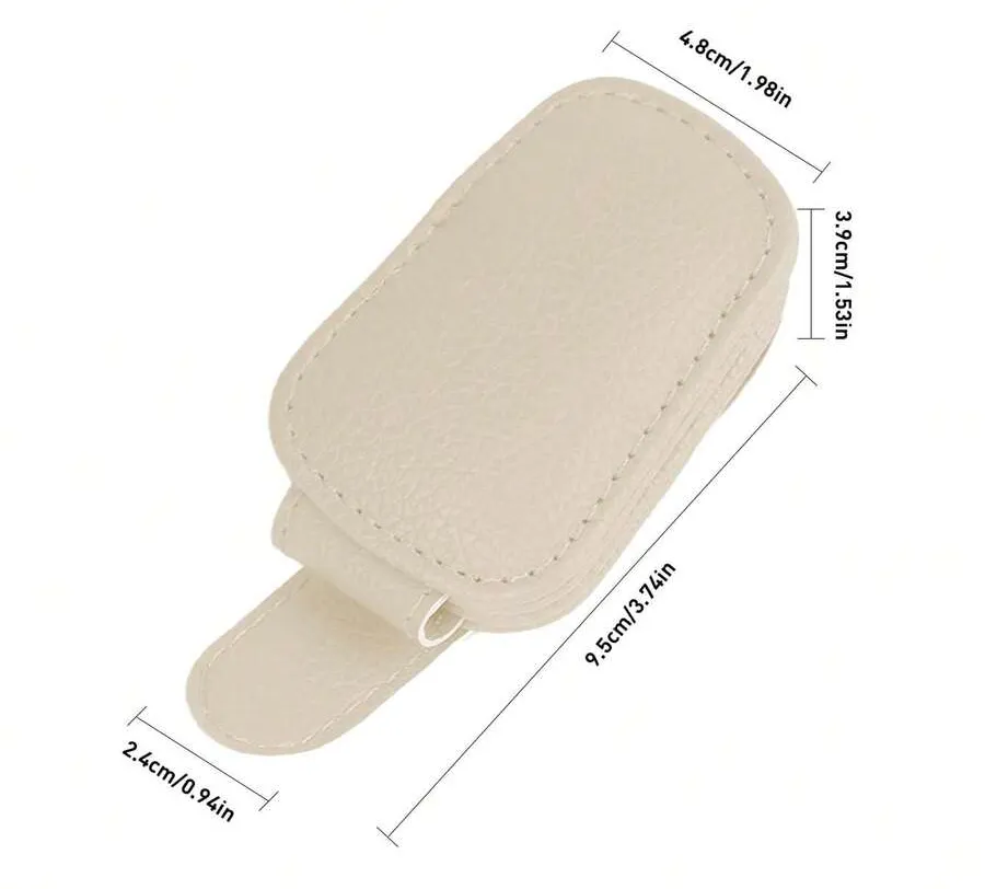 Magnetic Leather Car Sun Visor Fashion Glasses Clip, Suitable For Automotive Sun Visor, Eyeglasses Hook Clip, Car Interior Sun Visor Accessories - Beige - View 4