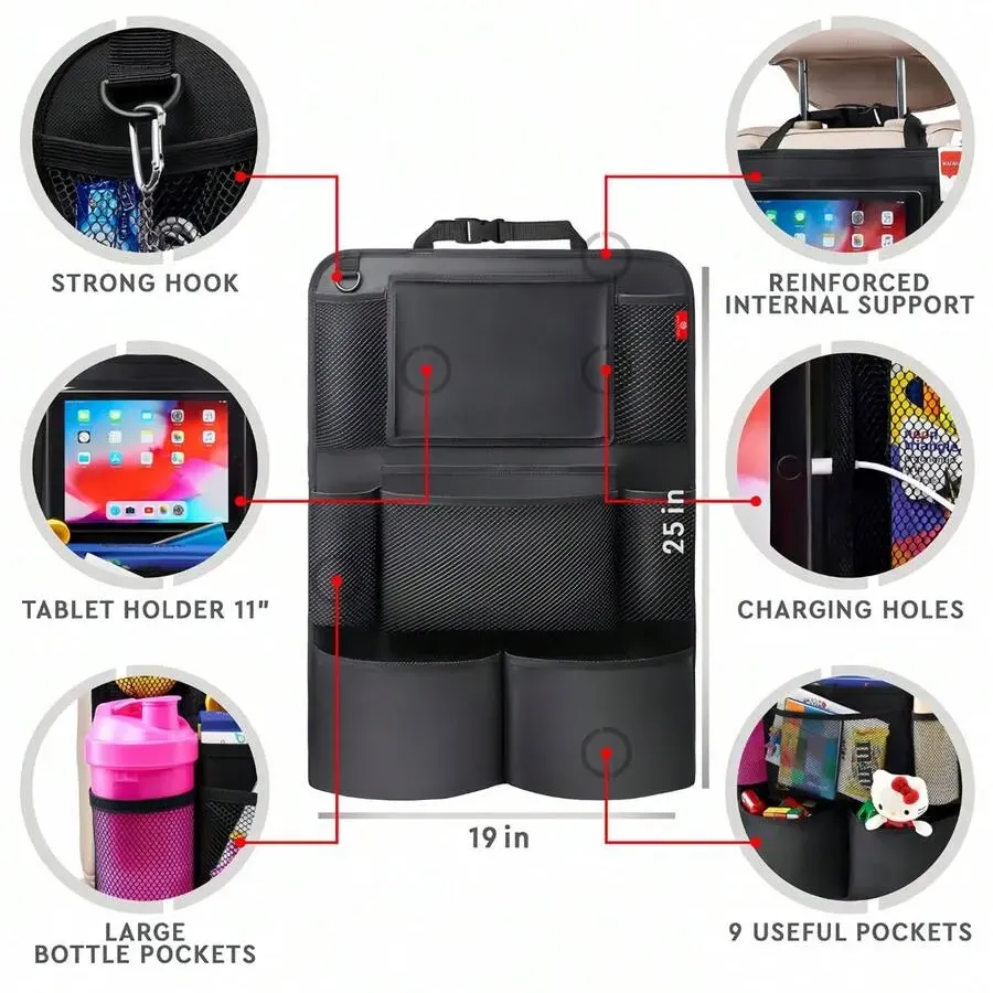 Car Seat Back Storage Bag Car Rear Seat Organizer Bag For Beverages Tablets Toys Oxford Cloth Seat Back Protector Cover Foldable Multi-Compartment Storage Bag For Many Types Of Cars Men Women Car Essential Accessories Car Interior Decorations - Multicolor - View 5