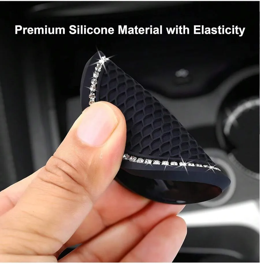 1/2pcs Car Cup Holder Coasters, Shiny Cup Holder Insert Coasters, Universal Anti-Slip Car Cup Holder Decorative Silicone Cup Mats, Car Interior Pad, 7cm/2.75" Soft Crystal Rhinestone Rubber Coaster Set Round Car Beverage Cup Holder Accessories - One Size - View 4