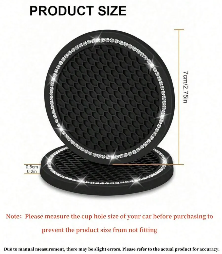 1/2pcs Car Cup Holder Coasters, Shiny Cup Holder Insert Coasters, Universal Anti-Slip Car Cup Holder Decorative Silicone Cup Mats, Car Interior Pad, 7cm/2.75" Soft Crystal Rhinestone Rubber Coaster Set Round Car Beverage Cup Holder Accessories - One Size - View 3