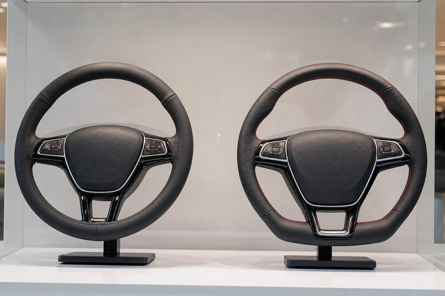 Round and flat-bottom steering wheels shown with correctly fitted covers