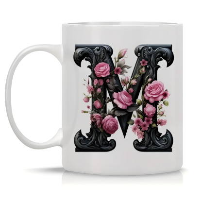 Floral Alphabet Printed Ceramic Coffee Mug