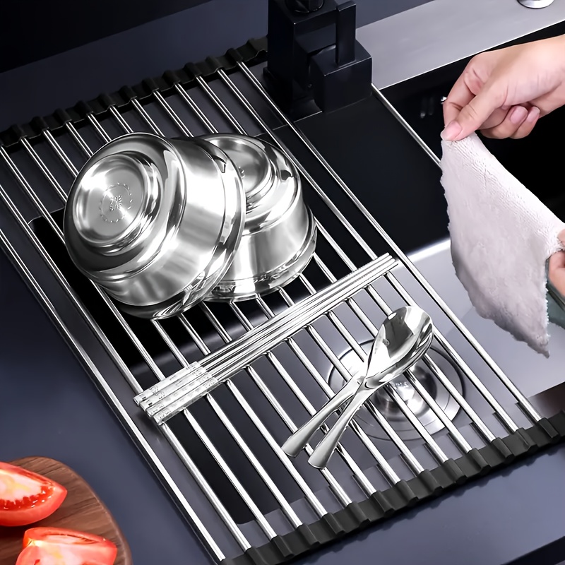 1pc of a Premium Roll-Up Dish Drying Rack Made of Stainless Steel