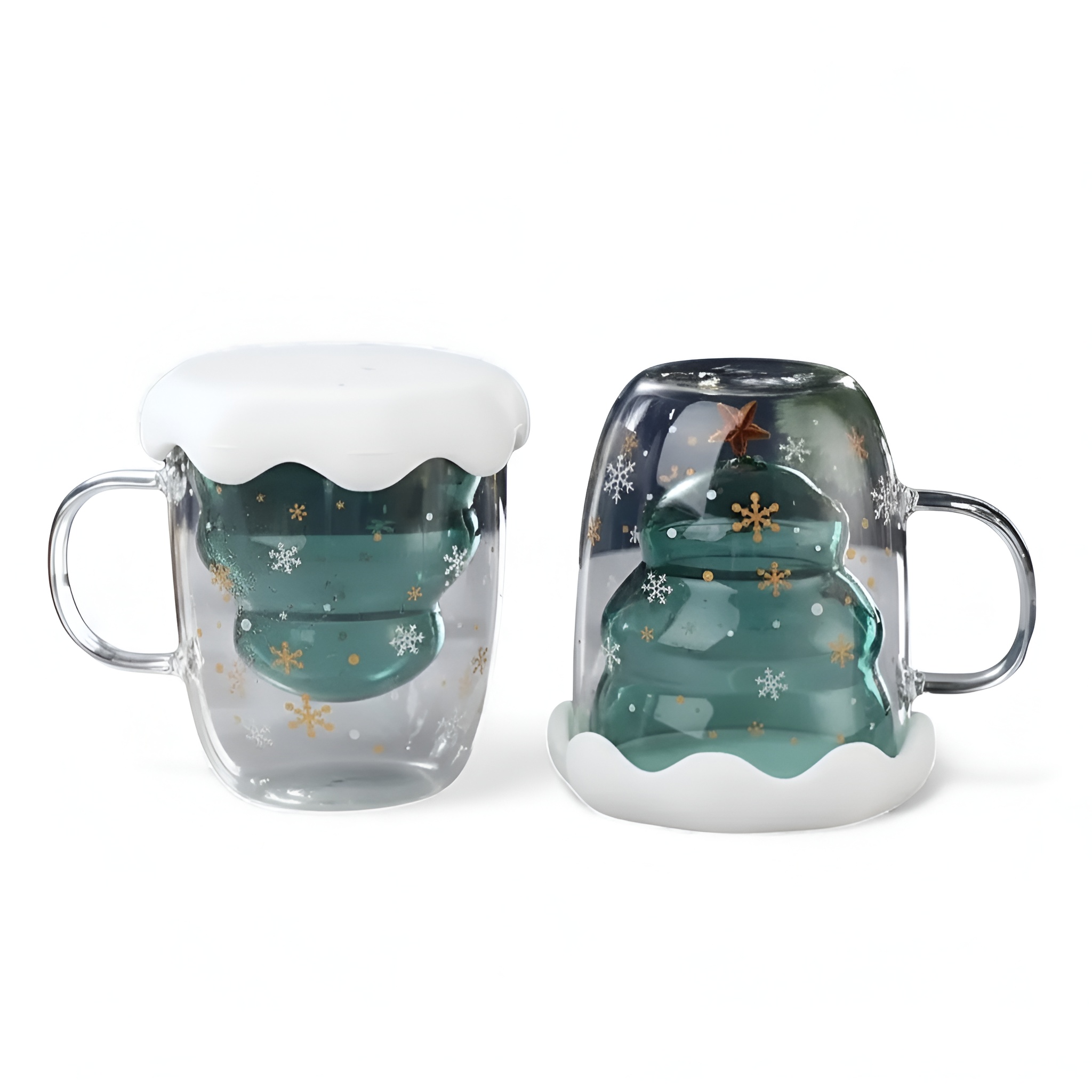Christmas Tree Shaped Glass Mug 2 Piece Set With Lid