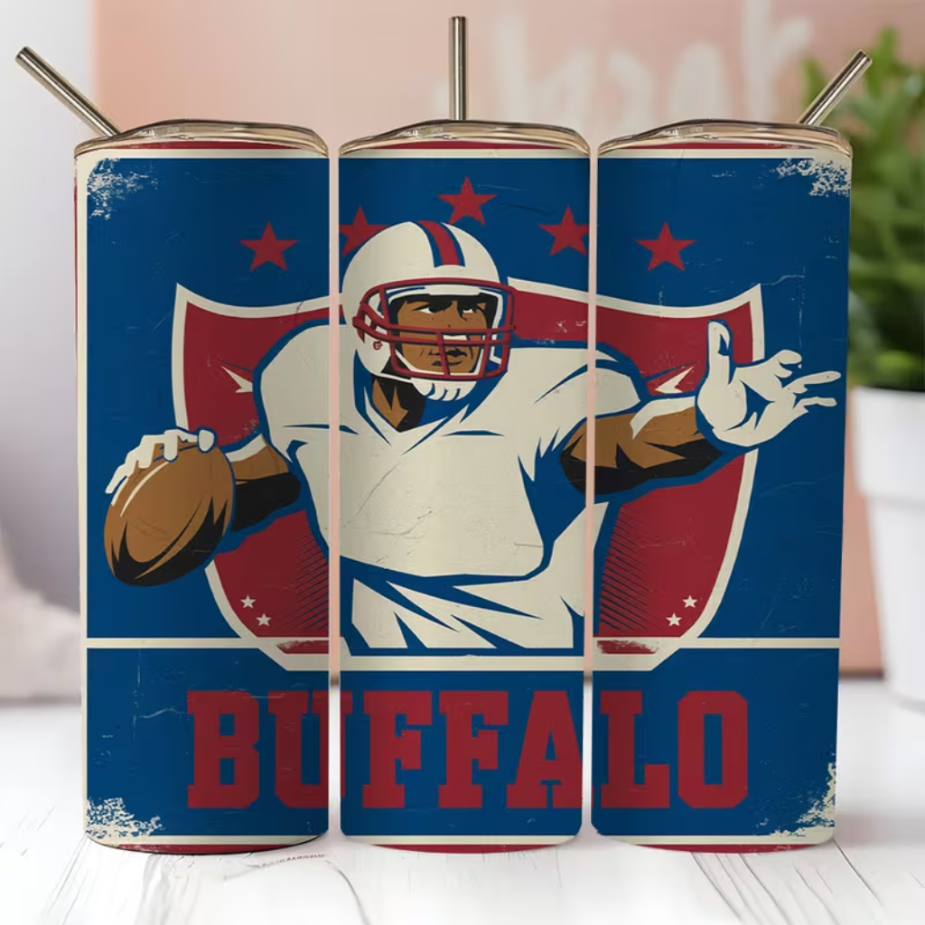Buffalo Bills Football Team Themed 20oz Insulated Stainless Steel Tumbler For Fans