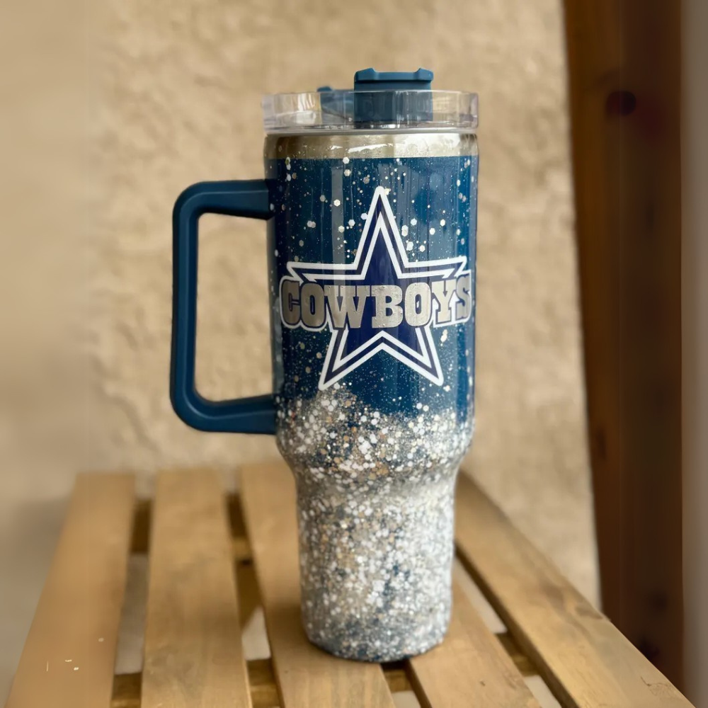 Dallas Cowboys Glitter Insulated Tumbler With Handle-Wine and Whiskey Decanter