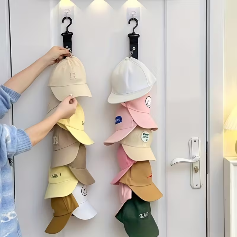 Pack Of 2 Wall Mounted Hat Rack With 8 Clips Stainless Steel Cap Organizer