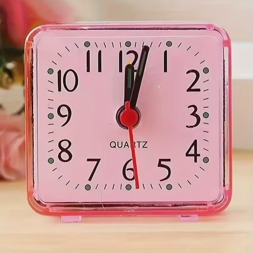 Square Battery Powered Analog Alarm Clock - Silent Non Ticking Bedside Desktop Clock