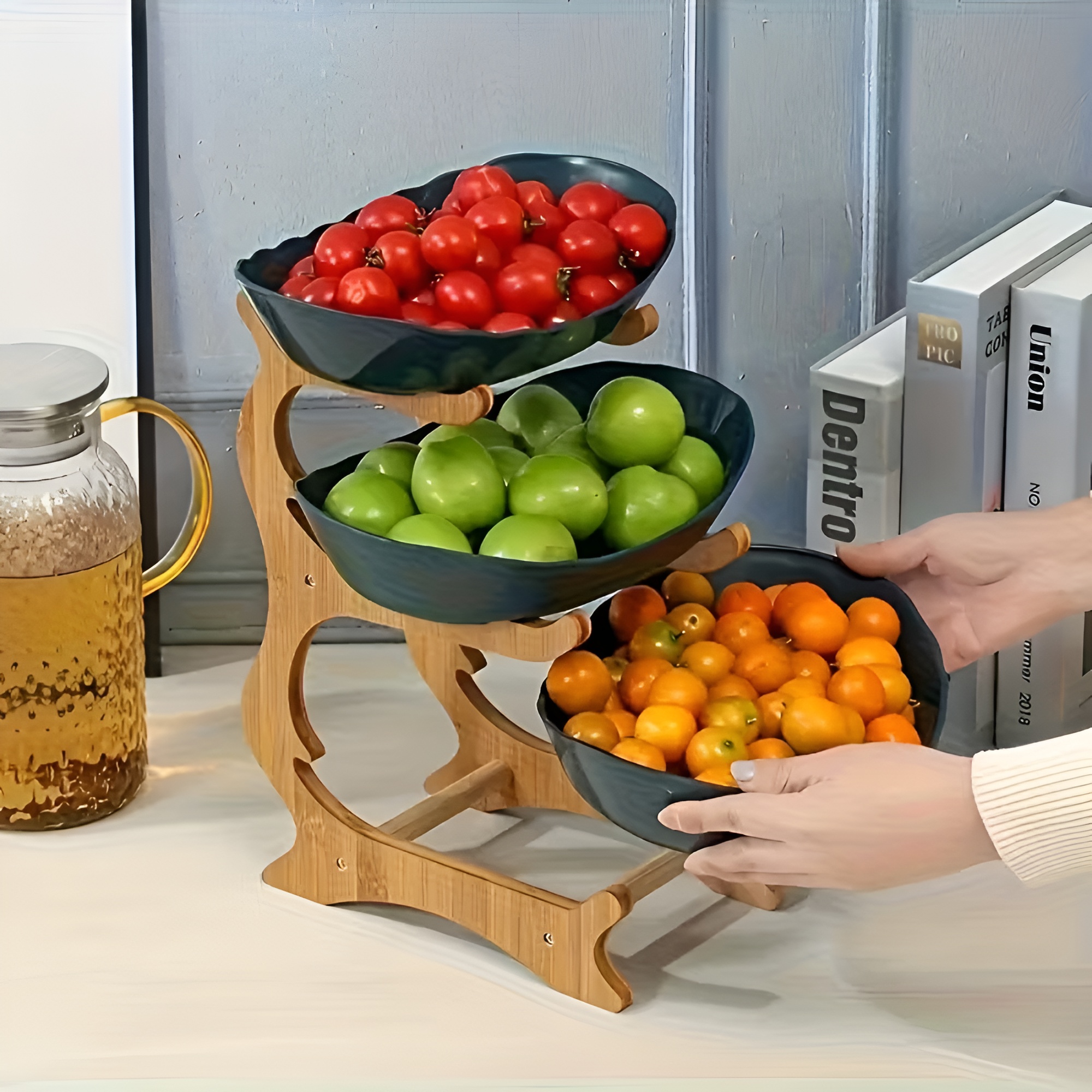 3 Tier Fruit Basket with Stand - Vegetable Storage Wire Basket for Kitchen Counter, Hanging Fruit Organizer
