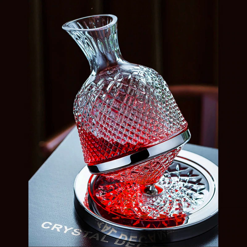 360° Rotating Crystal Wine Decanter with Tray-Wine and Whiskey Decanter