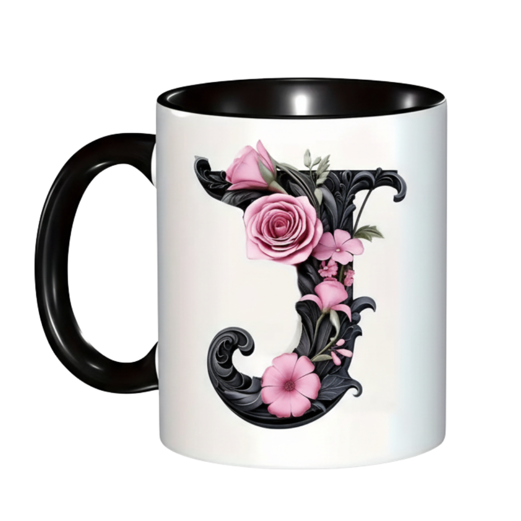 Floral Alphabet Initial Ceramic Mug For Gifting