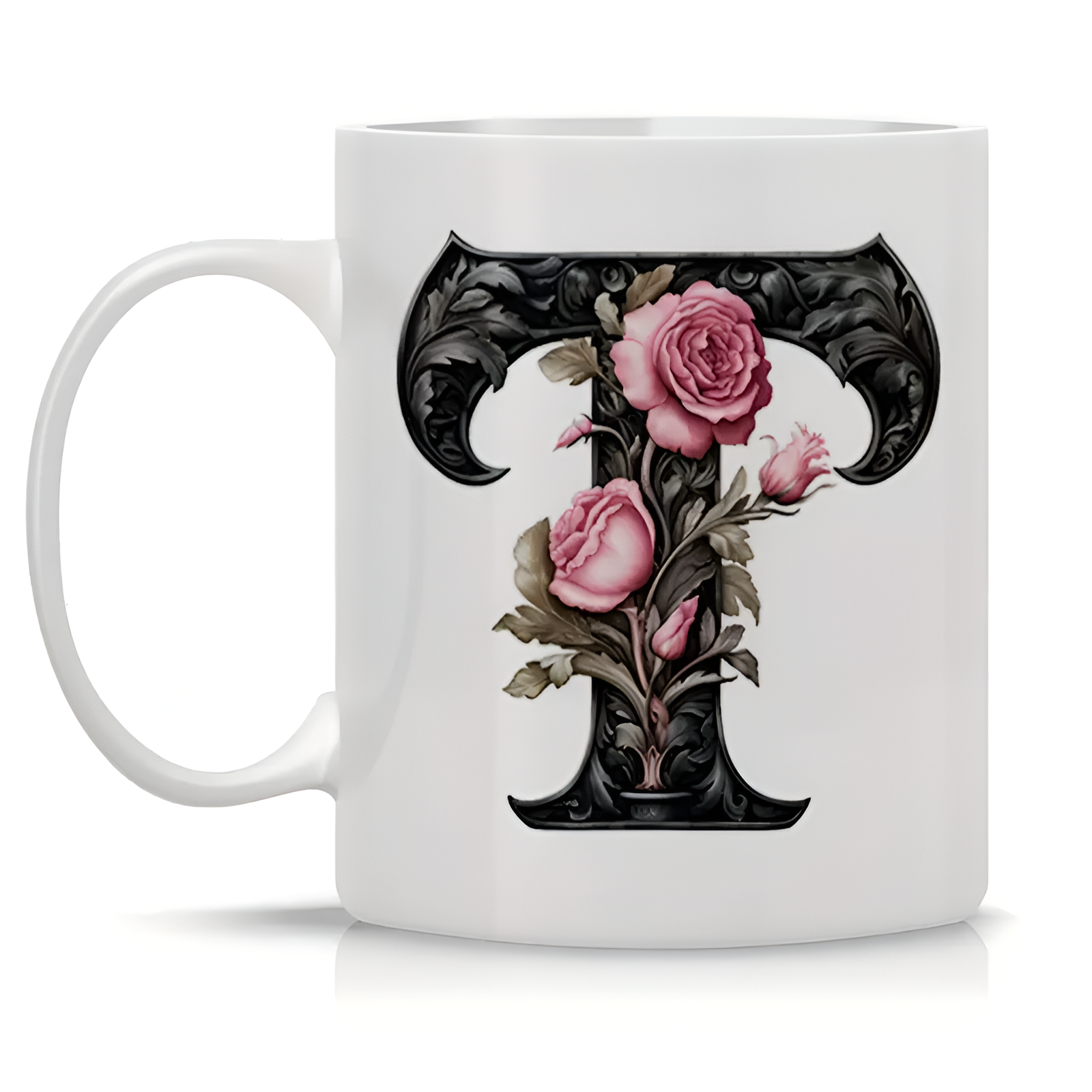 Floral Alphabet Printed Ceramic Coffee Mug