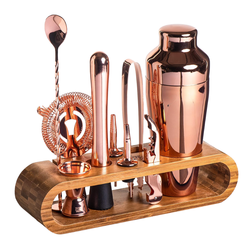 10 Pieces Bar Tool Set With Bamboo Stand And Cocktail Kit