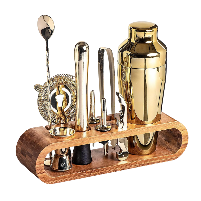 10 Pieces Bar Tool Set With Bamboo Stand And Cocktail Kit