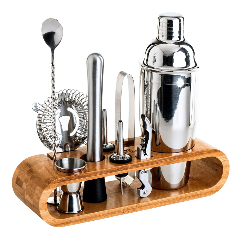 10 Pieces Bar Tool Set With Bamboo Stand And Cocktail Kit