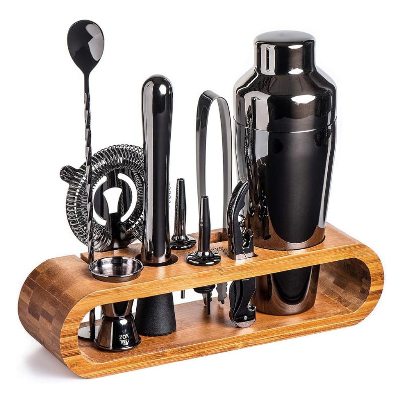 10 Pieces Bar Tool Set With Bamboo Stand And Cocktail Kit