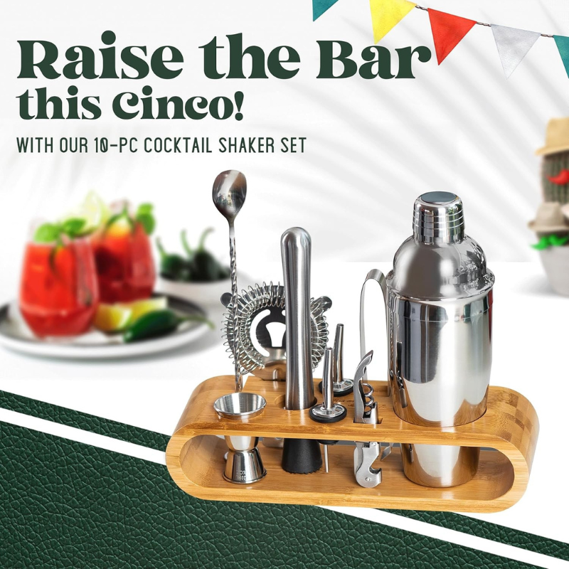 10 Pieces Bar Tool Set With Bamboo Stand And Cocktail Kit-Wine and Whiskey Decanter