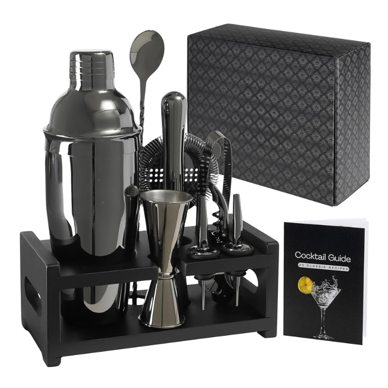 10-Piece Bartender Tool Set Stainless Steel And Recipe Book-Wine and Whiskey Decanter