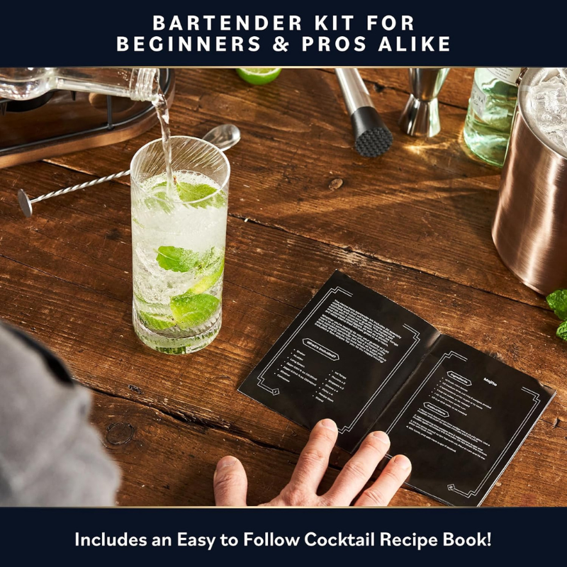 10 Pieces Stylish Design Bartender Kit With Wooden Stand-Wine and Whiskey Decanter