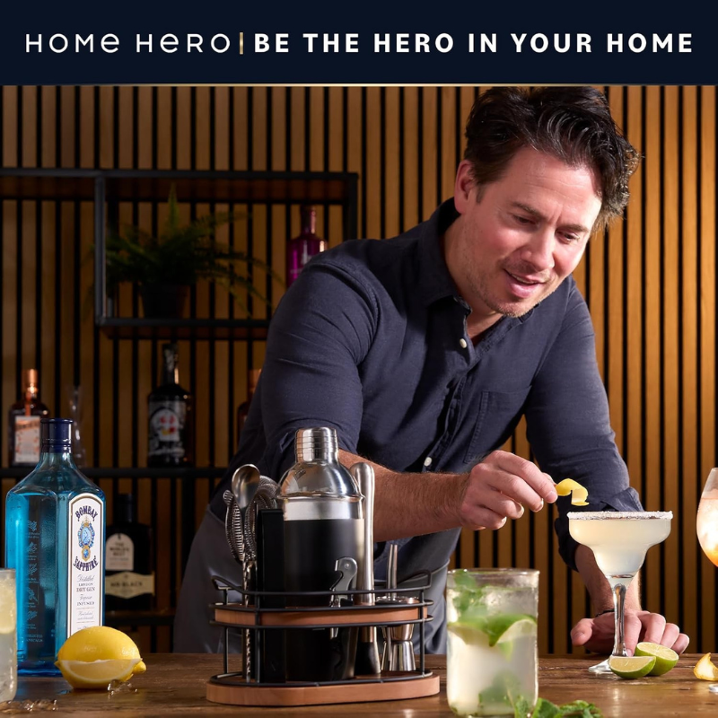 10 Pieces Stylish Design Bartender Kit With Wooden Stand-Wine and Whiskey Decanter