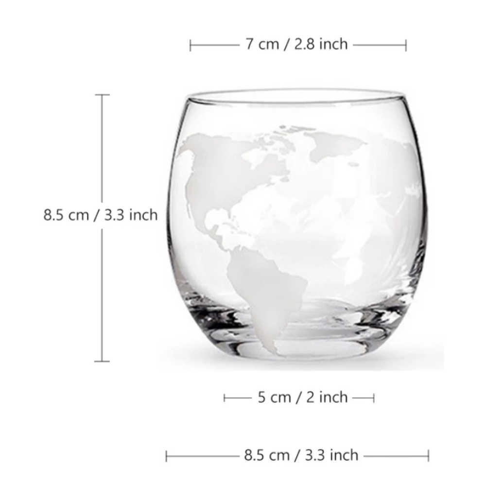 2 Etched Globe Whisky Glasses-Wine and Whiskey Decanter