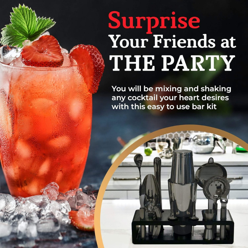 13 Piece Mixology Bartender Kit With Wooden Stand-Wine and Whiskey Decanter