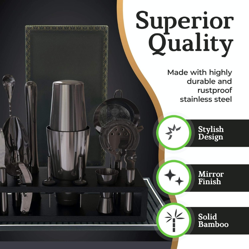 13 Piece Mixology Bartender Kit With Wooden Stand-Wine and Whiskey Decanter