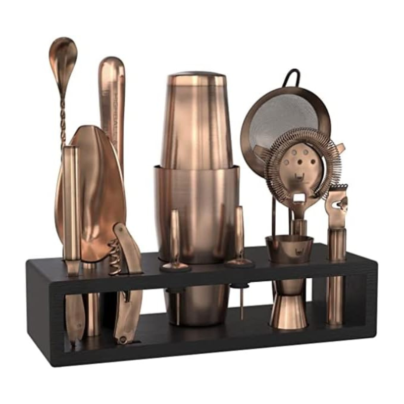 13 Piece Mixology Bartender Kit With Wooden Stand-Wine and Whiskey Decanter