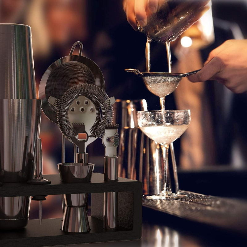 13 Piece Mixology Bartender Kit With Wooden Stand-Wine and Whiskey Decanter