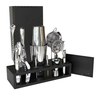 13 Piece Mixology Bartender Kit With Wooden Stand-Wine and Whiskey Decanter