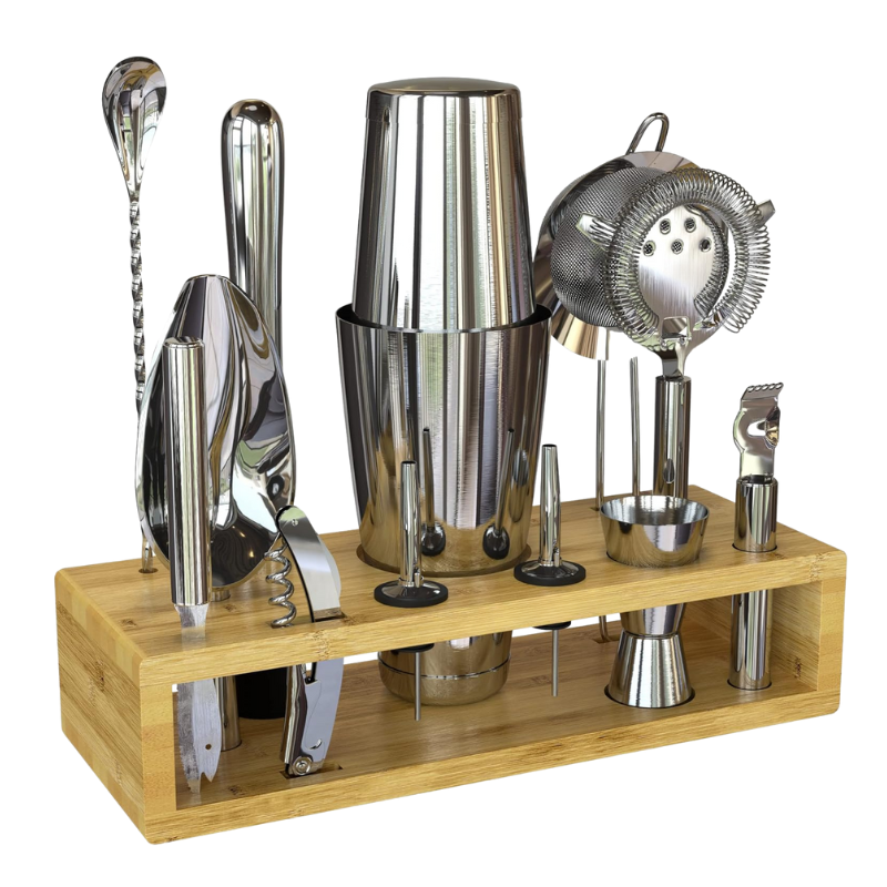 13 Piece Mixology Bartender Kit With Wooden Stand-Wine and Whiskey Decanter