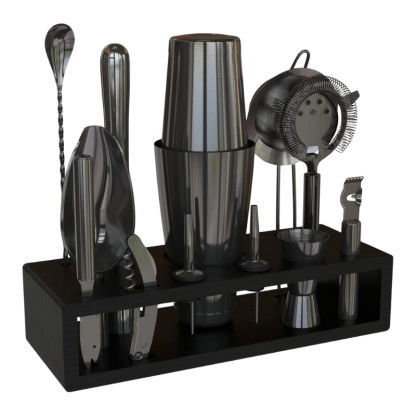 13 Piece Mixology Bartender Kit With Wooden Stand-Wine and Whiskey Decanter