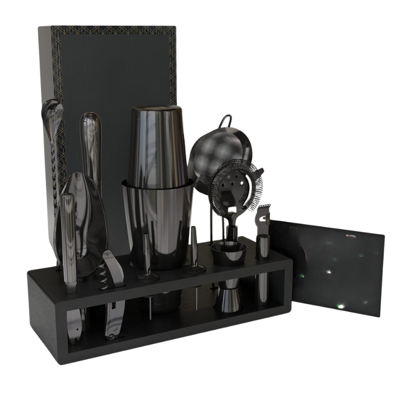 13 Piece Mixology Bartender Kit With Wooden Stand-Wine and Whiskey Decanter