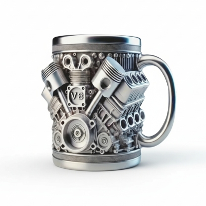 15oz V8 Engine Design Handmade Stainless Steel Mug