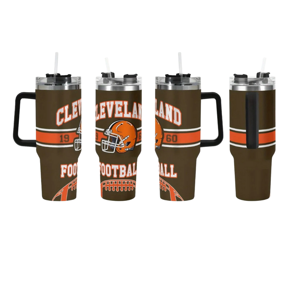 40oz Cleveland Browns Football Team Themed Stainless Steel Travel Mug