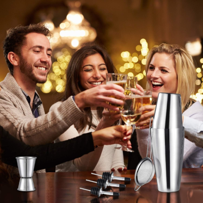 16Piece Stainless Bartender Tool Set With Recipe Guide-Wine and Whiskey Decanter