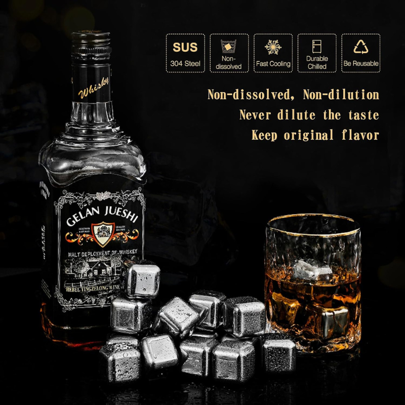 Cube Shape Whiskey Stones With Glasses And Coasters