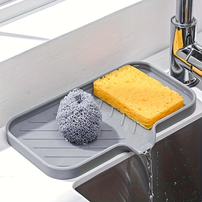 Silicone Kitchen Sink Organizer Tray 2 Pack Sponge Soap Holder Counter