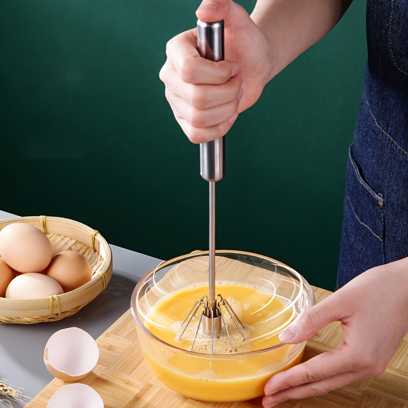 Manual Egg Whisk Blender With Push Design And Stainless Steel