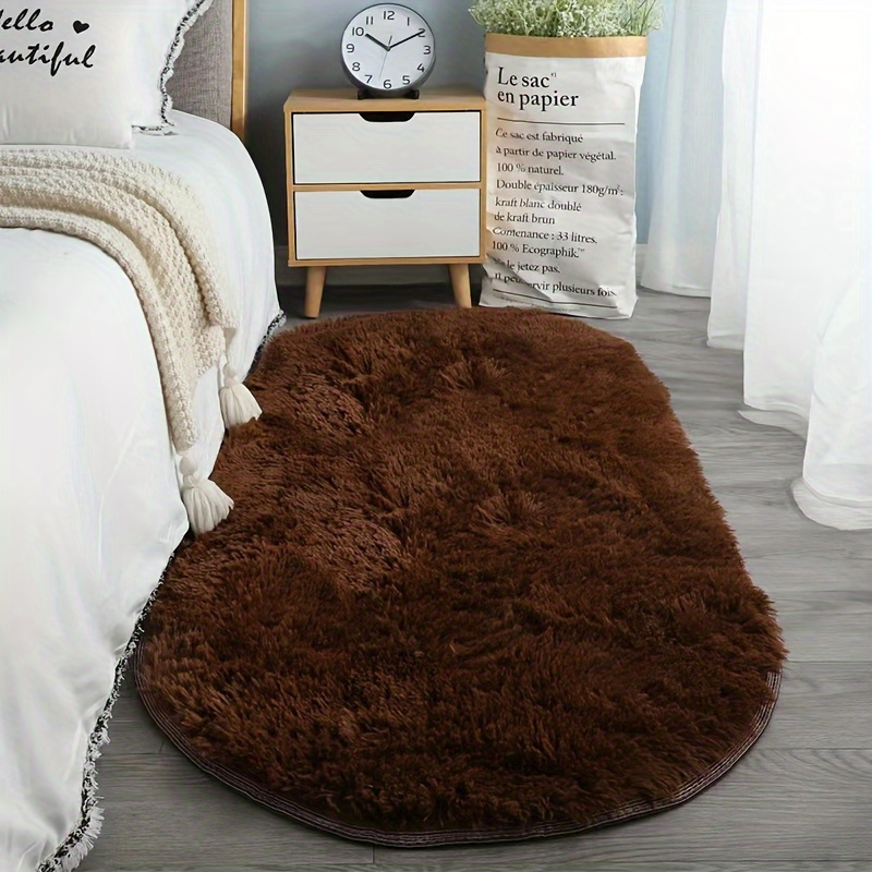 Soft Oval Plush Floor Rug - Non Slip Shaggy Bedroom Area Rug for Living Room Decor