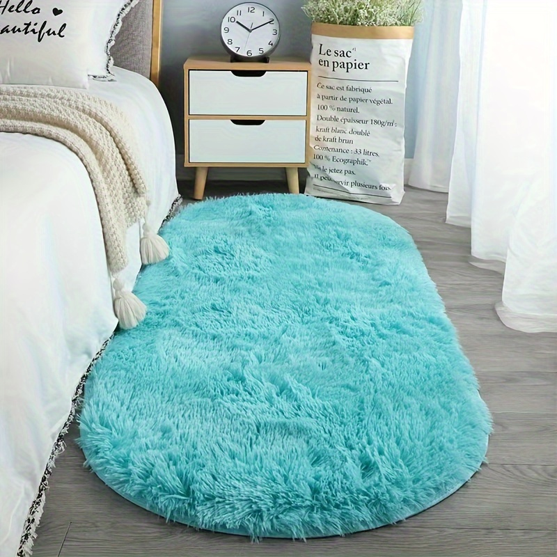 Soft Oval Plush Floor Rug - Non Slip Shaggy Bedroom Area Rug for Living Room Decor