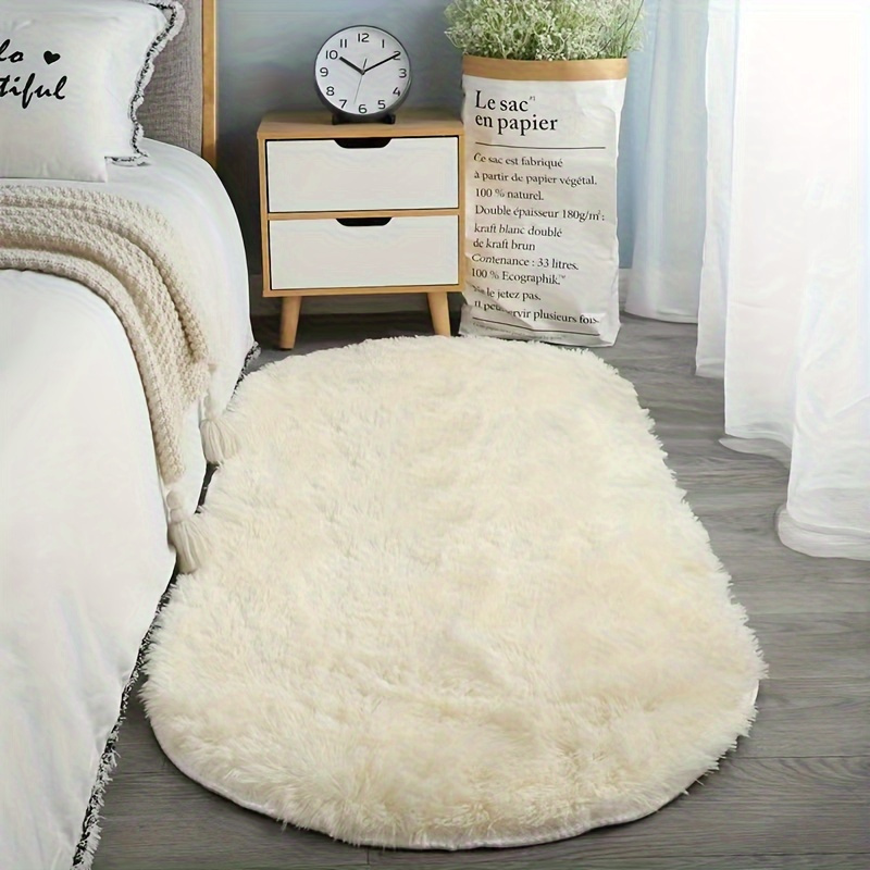 Soft Oval Plush Floor Rug - Non Slip Shaggy Bedroom Area Rug for Living Room Decor